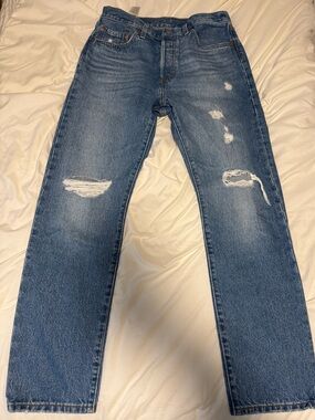 Levi’s Blue Distressed Straight-Leg Jeans
